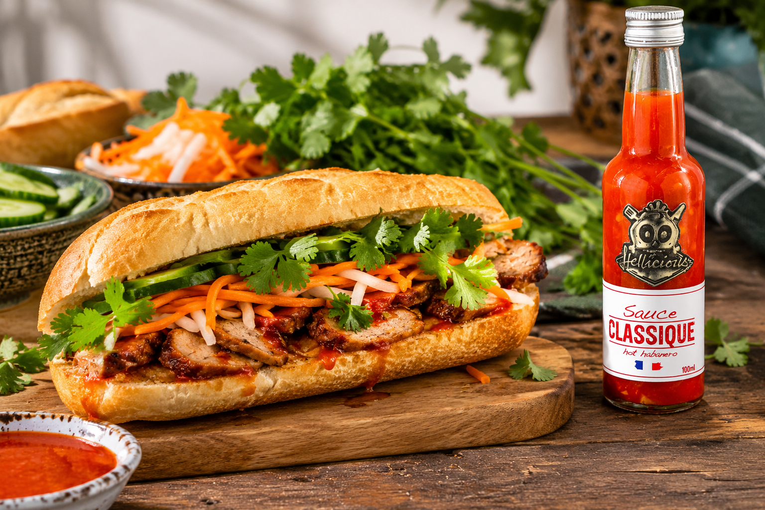 Un délicieux Bahn Mi maison avec le pep's de la sauce piquante Classique Hellicious ça vous dit ?